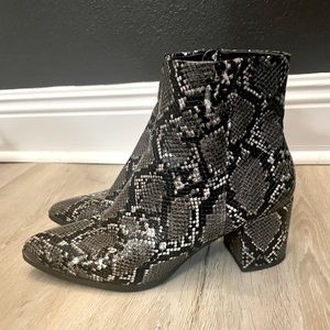 Black and grey snake skin booties